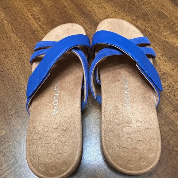 Vionic Zarie Women's Blue Leather Criss Cross Comfort Slides Sandals Size 8.5 - Picture 2 of 7